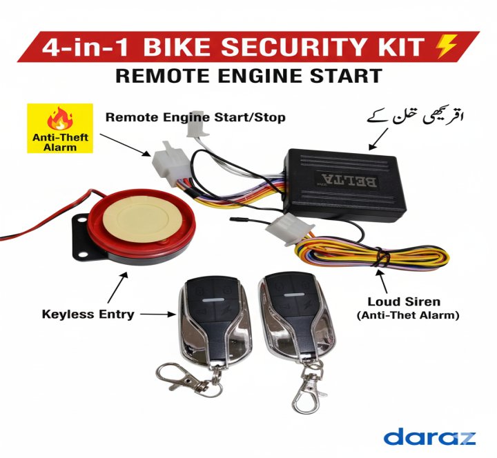 4-in-1 Motorcycle Security Kit with Anti-Theft Alarm & Remote Engine Start