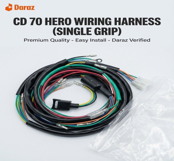 CD 70 Hero Motorcycle Wiring Harness (Single Grip)