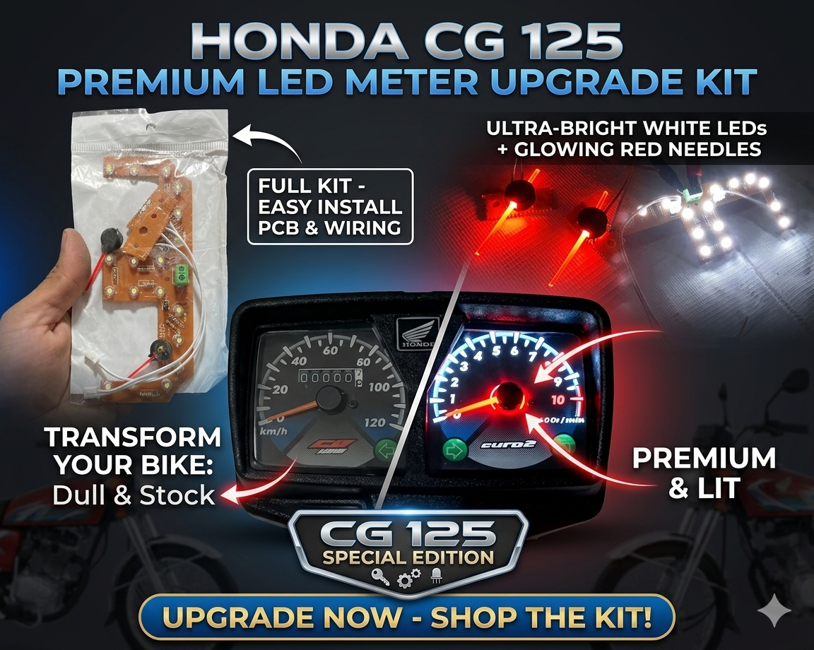 Honda CG 125 Premium LED Meter Upgrade Kit - Ultra-Bright White LEDs with Glowing Red Needles (Full DIY Kit)