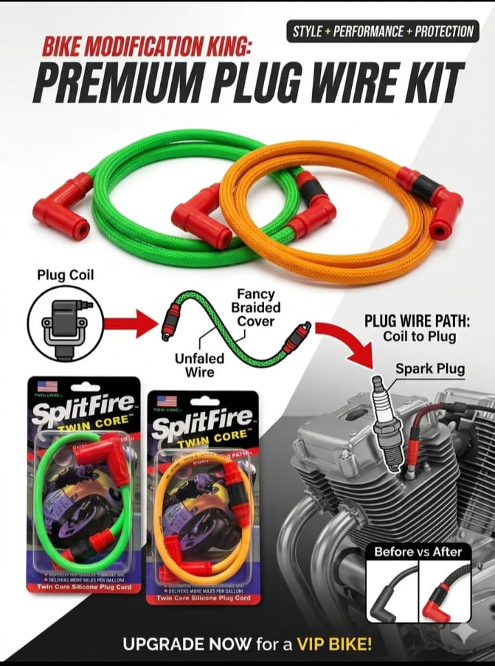 SplitFire Twin Core Pro-Series Ignition Wire Kit – High-Performance Silicone Plug Cord for Honda CG125 & 70cc – VIP Bike Modification Upgrade