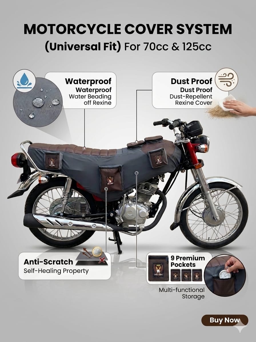 VIP Universal Premium 9-Pocket Motorcycle Rexine Cover - Heavy Duty Waterproof & Anti-Scratch - Fits 70cc & 125cc