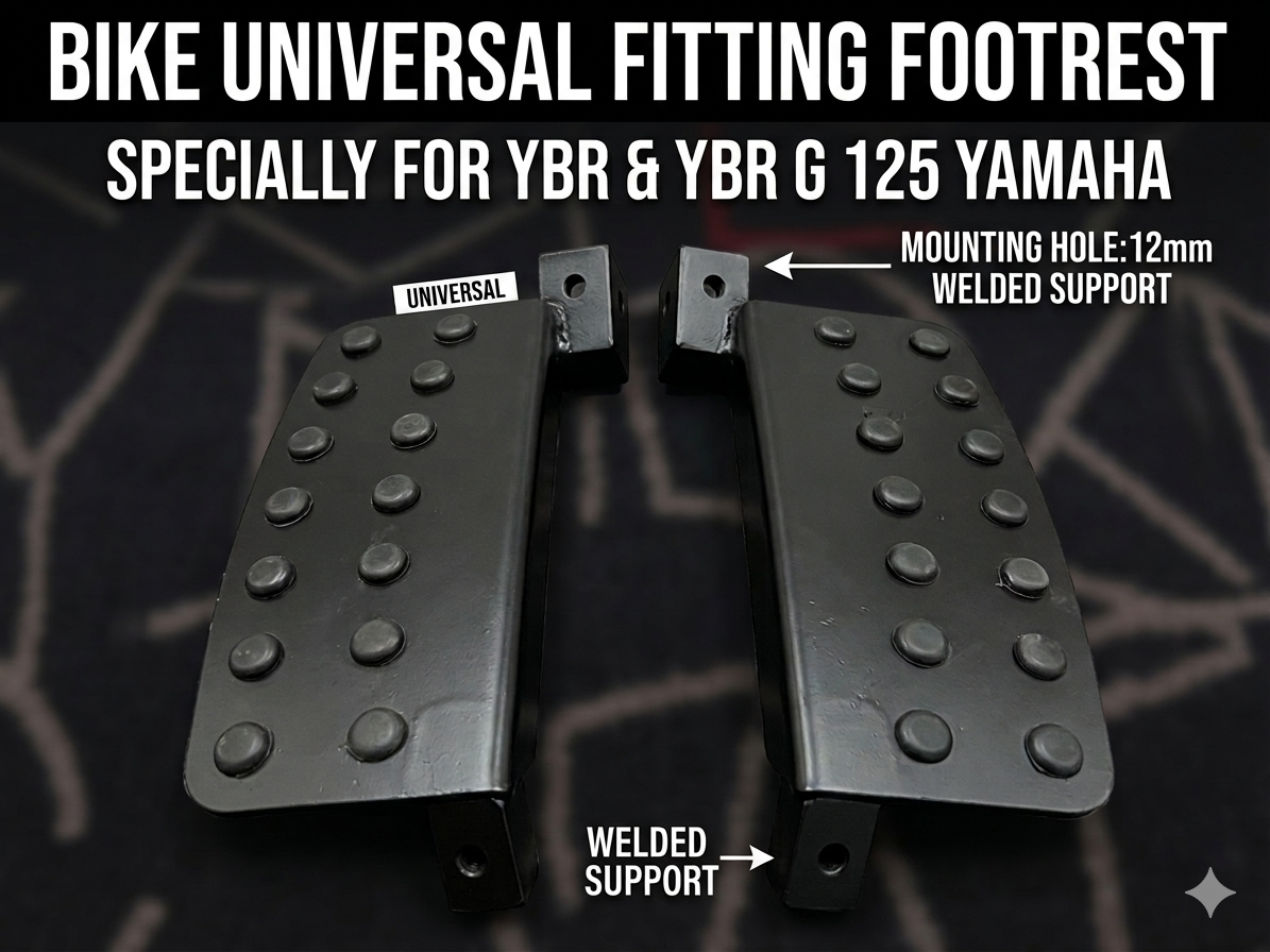 Heavy Duty Motorcycle Footrest & Footpeg Set | Anti-Slip Alloy with Welded Support | Universal Fit + Custom for Yamaha YBR G 125