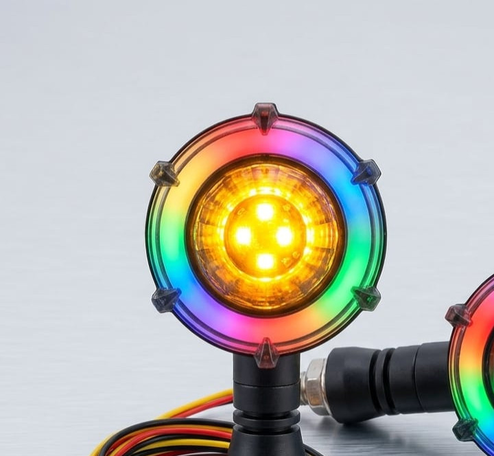 Universal Motorcycle LED Indicator DRL - Multi-Color DRL & Amber Turn Signal #MakkahAutos #BikeParts #MotorcycleAccessories #DRLLights #BikeModification