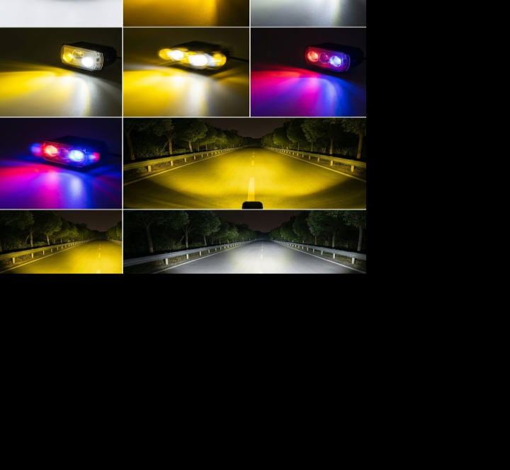 3-Lens LED Motorcycle Fog Light – Multi-Mode White, Yellow, Red & Blue Flasher #MakkahAutos #MotorcycleLED #BikeAccessories #FogLight #LEDStrobe