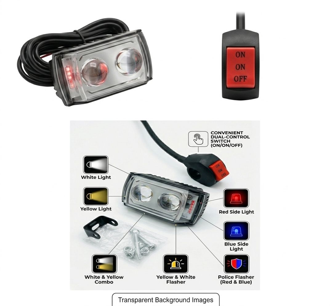 Bike Light Dual Lens Projector Driving LED Fog Work Light 4 Color Light White Yellow Red/blue and flash With Free Button